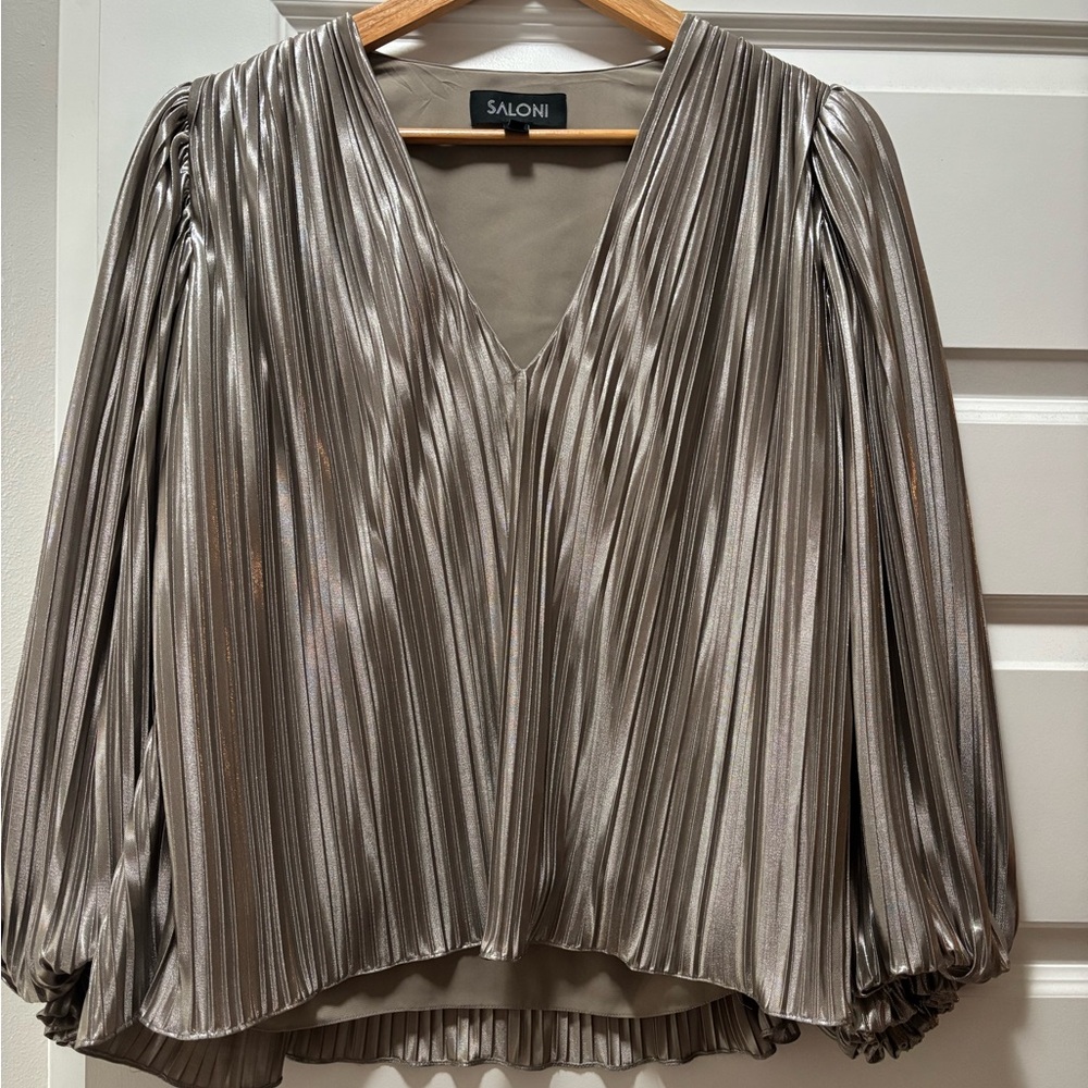 Saloni Metallic Silver Pleated Top